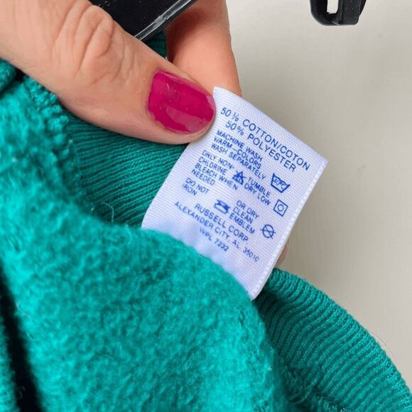 Vintage Jerzees Crewneck Sweatshirt XL Teal Made in USA Blank 80s 90s Y2K - Picture 4 of 8